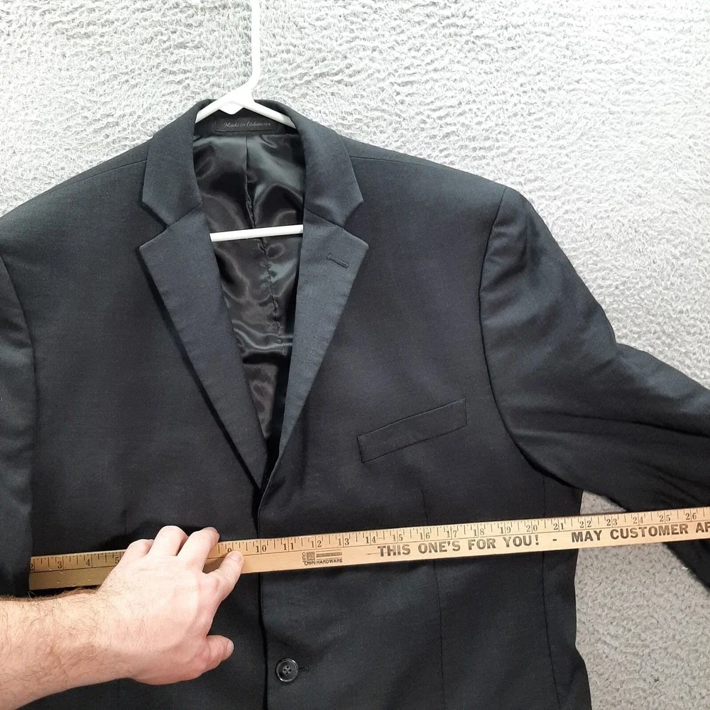 Calvin Klein Suit Jacket Adult 44L Black 100% Wool Blazer‎ Dress Formal Business